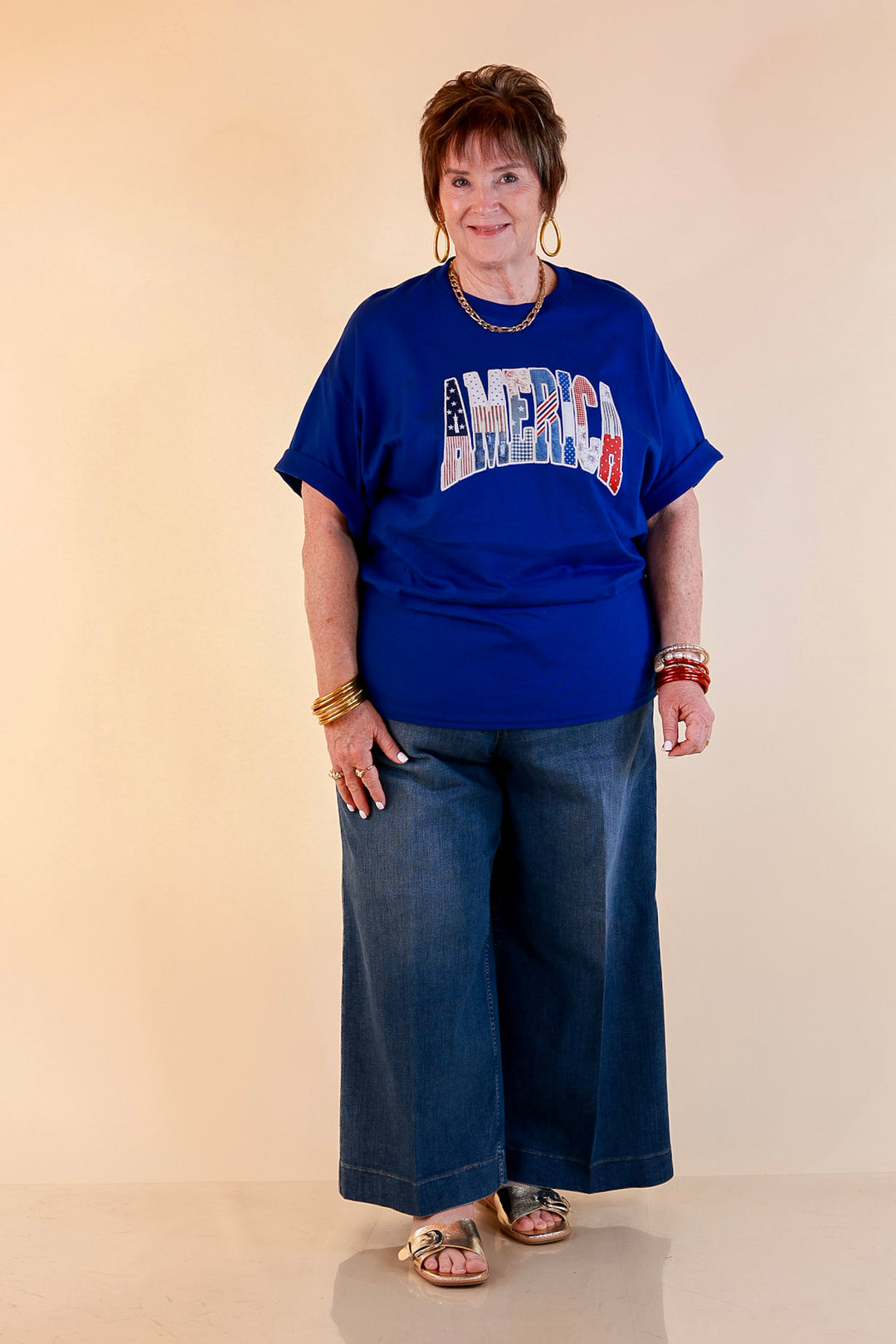 Patchwork Patriot America Patchwork Short Sleeve Graphic Tee in Royal Blue