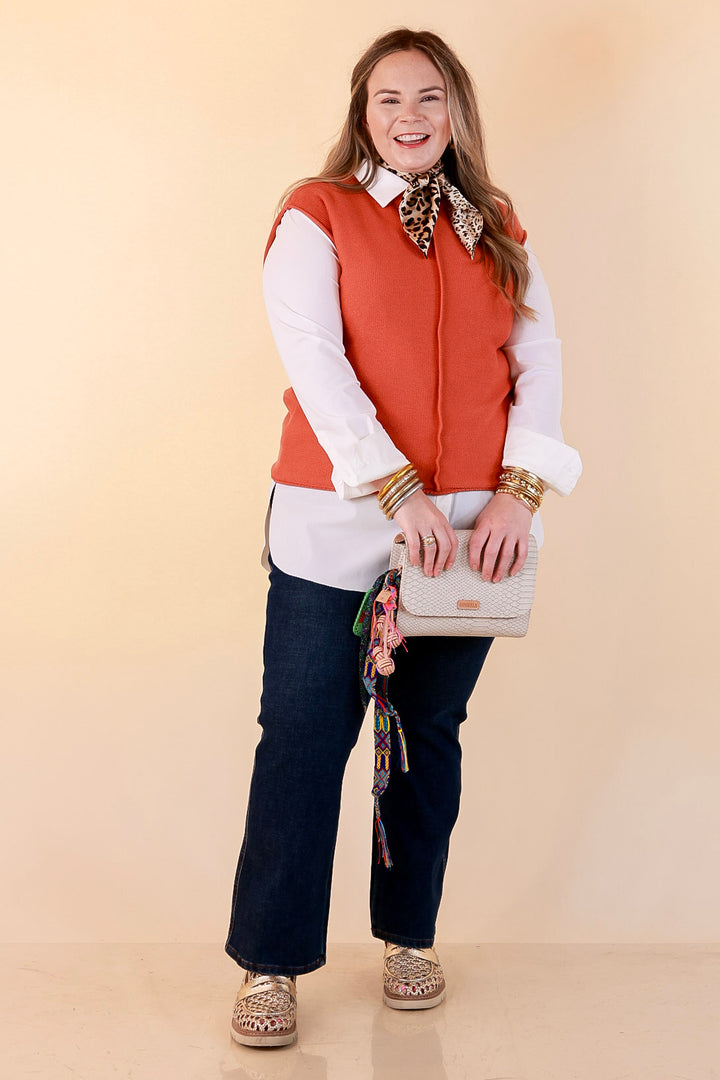 Always a Favorite Crew Neck Front Seam Sweater Knit Top in Rust Orange