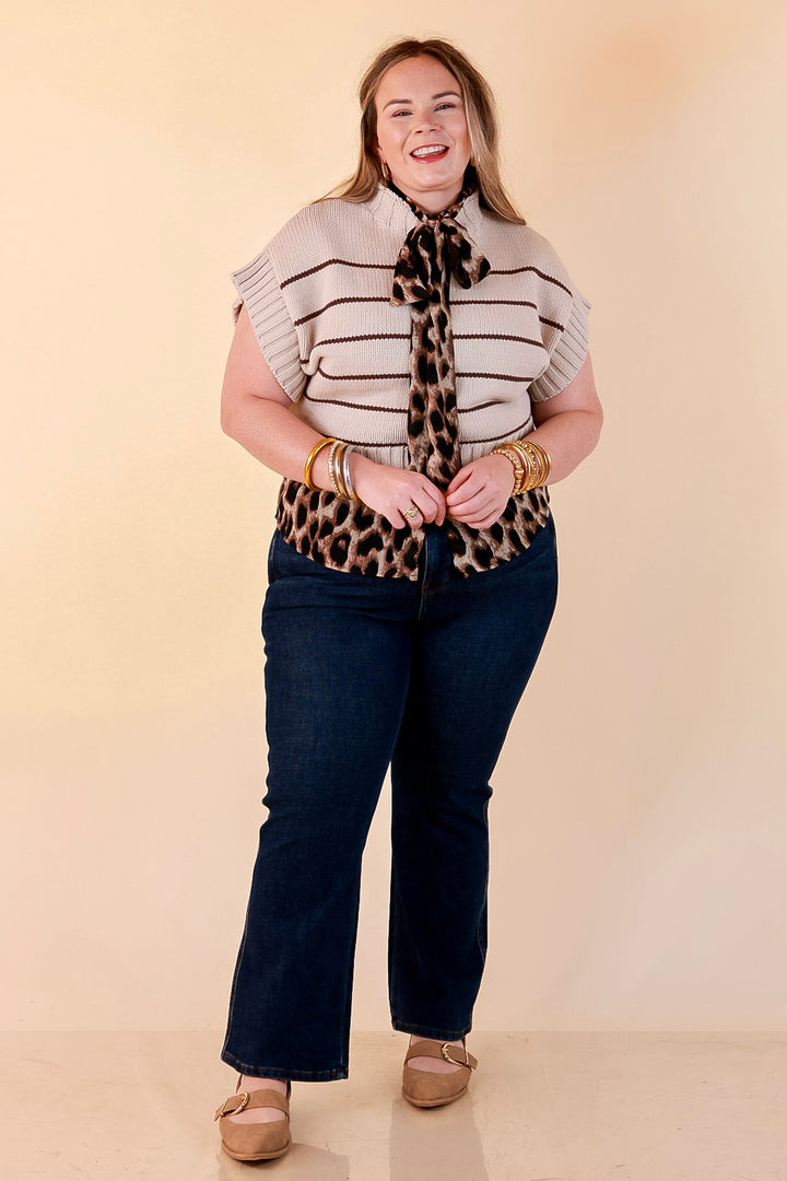 Wild at Heart Bowtie Button Up Mesh Blouse Top with Statement Tie in Leopard Print