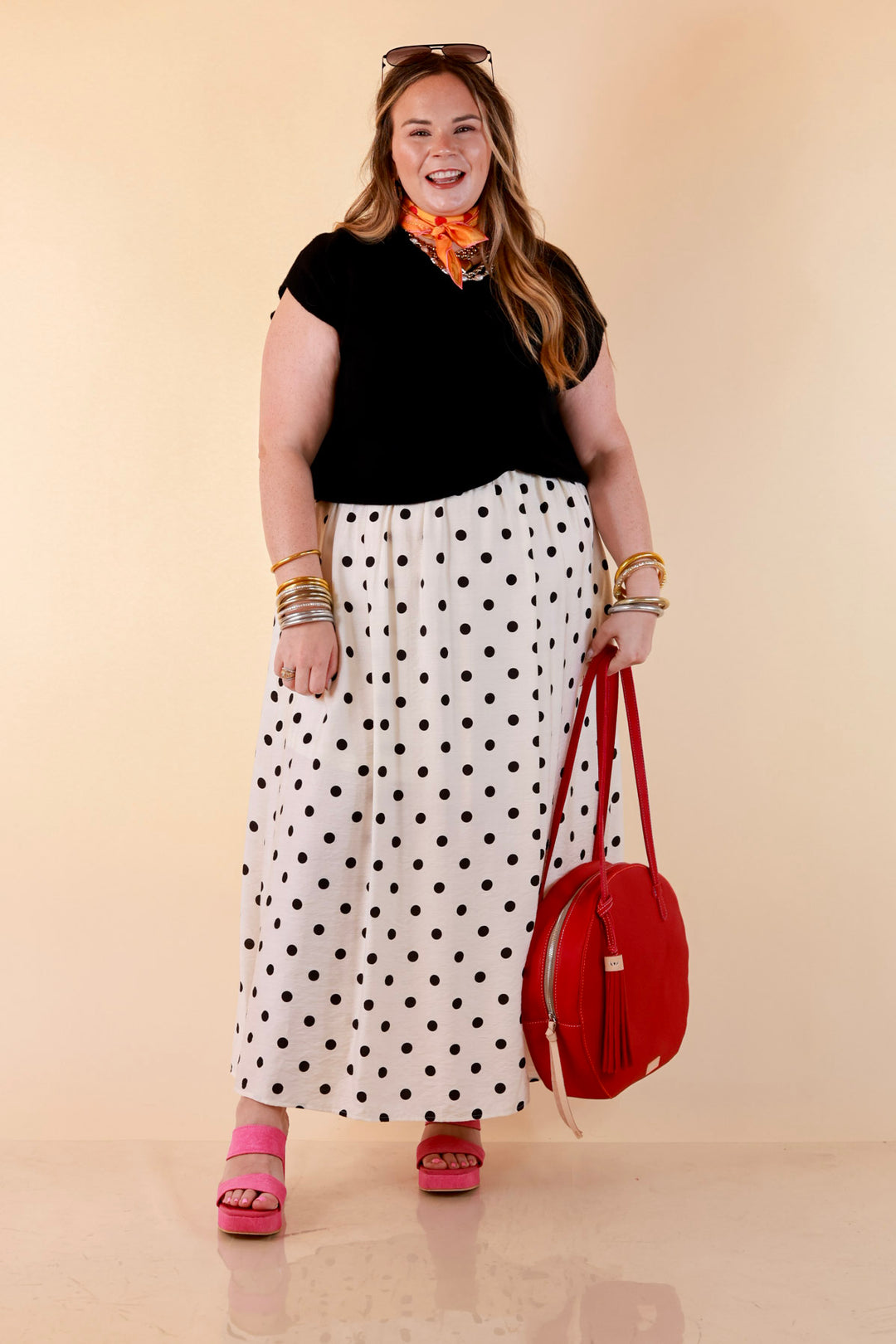 Two Ways to Charm Polka Dot Spaghetti Strap Dress Set with Detachable Black Top in Cream
