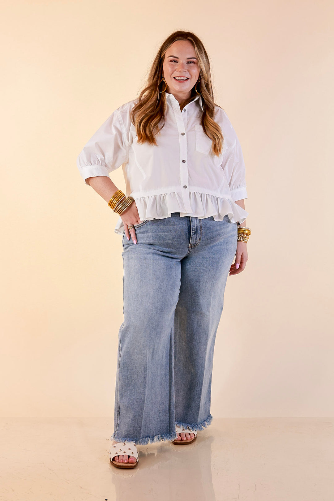 Judy Blue | Lighten the Mood Release Hem Cropped Wide Leg Jeans in Light Wash