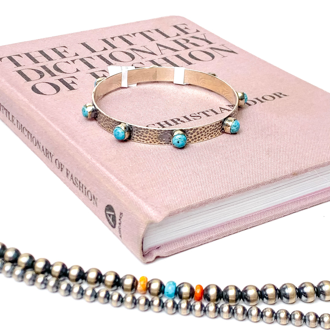 Hada Collection | Handmade Hammered Sterling Silver Bangle with Kingman Turquoise Stone Accents - Giddy Up Glamour Boutique