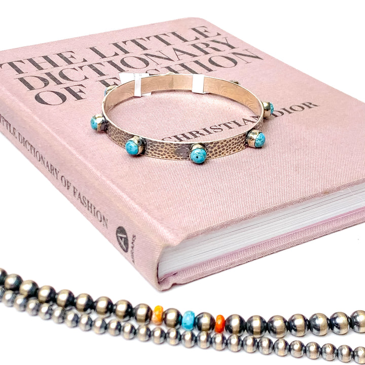 Hada Collection | Handmade Hammered Sterling Silver Bangle with Kingman Turquoise Stone Accents - Giddy Up Glamour Boutique