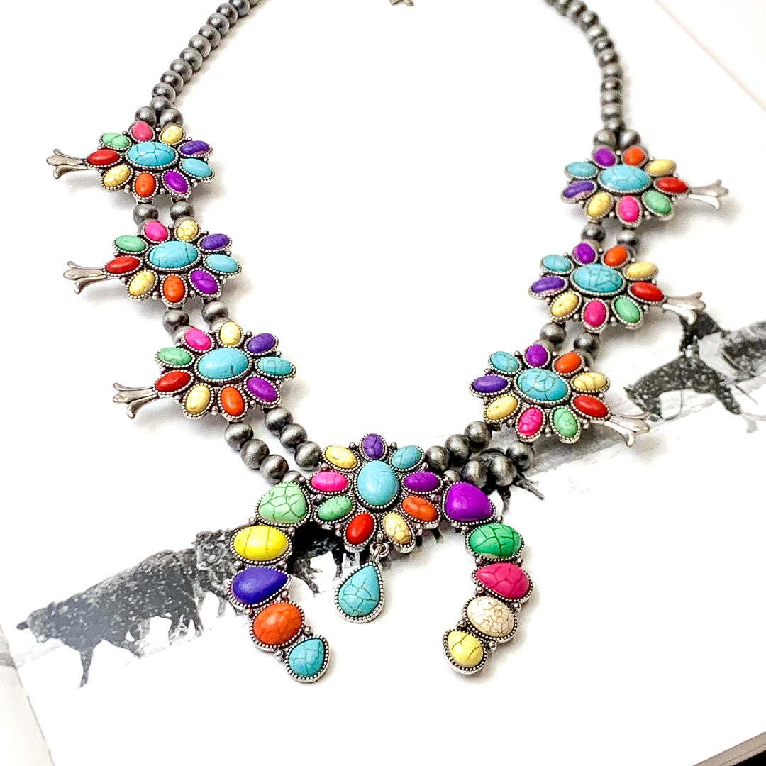 Chunky Squash Blossom Necklace with Naja Pendant in Multicolor - Giddy Up Glamour Boutique