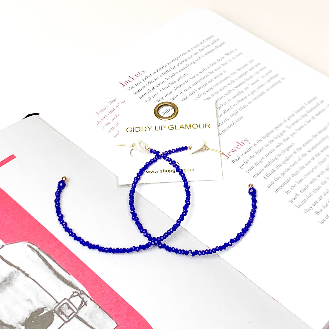 Royal Blue Beaded Hoops - Giddy Up Glamour Boutique