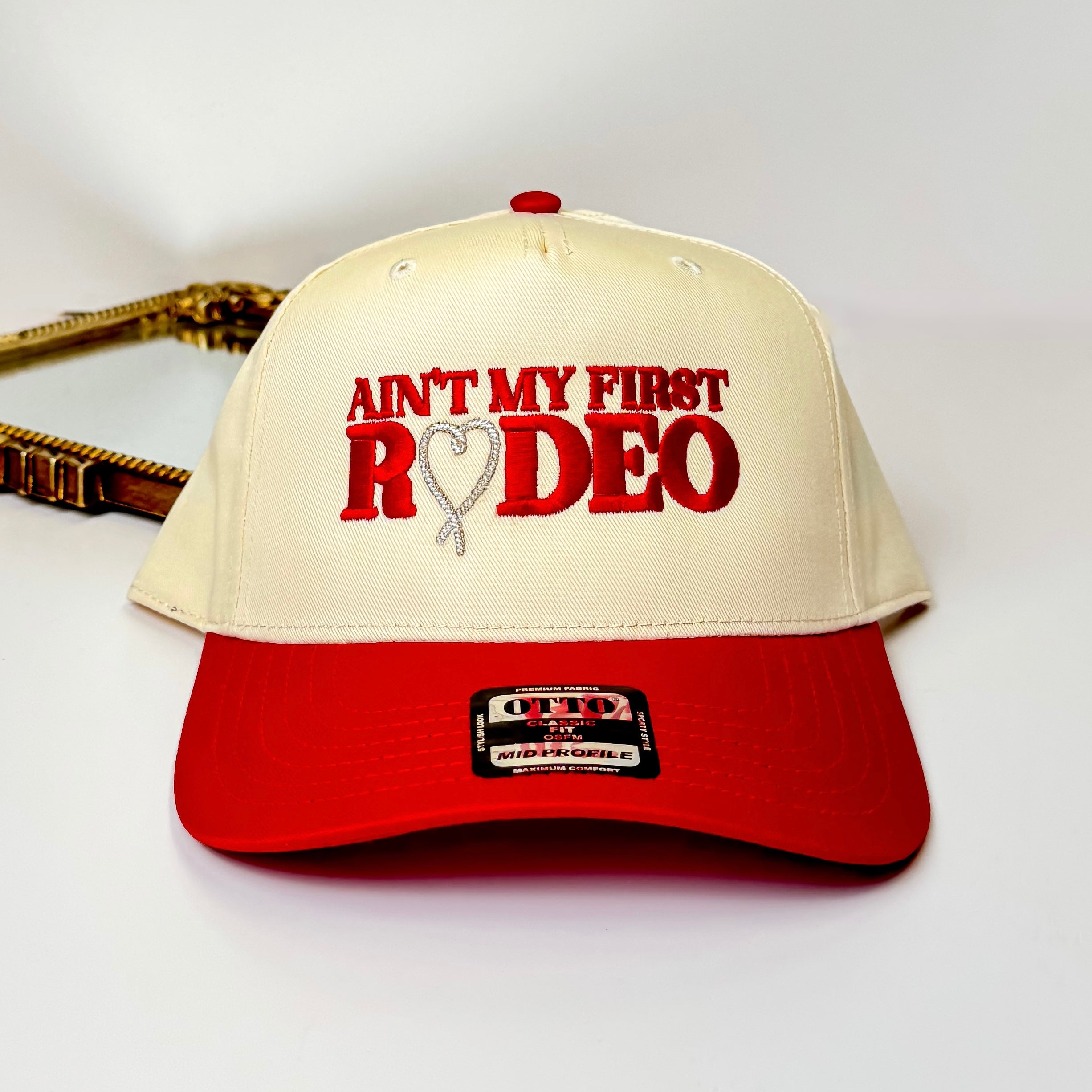 Ain’t My First Rodeo Vintage Hat in Red and Cream - Giddy Up Glamour Boutique