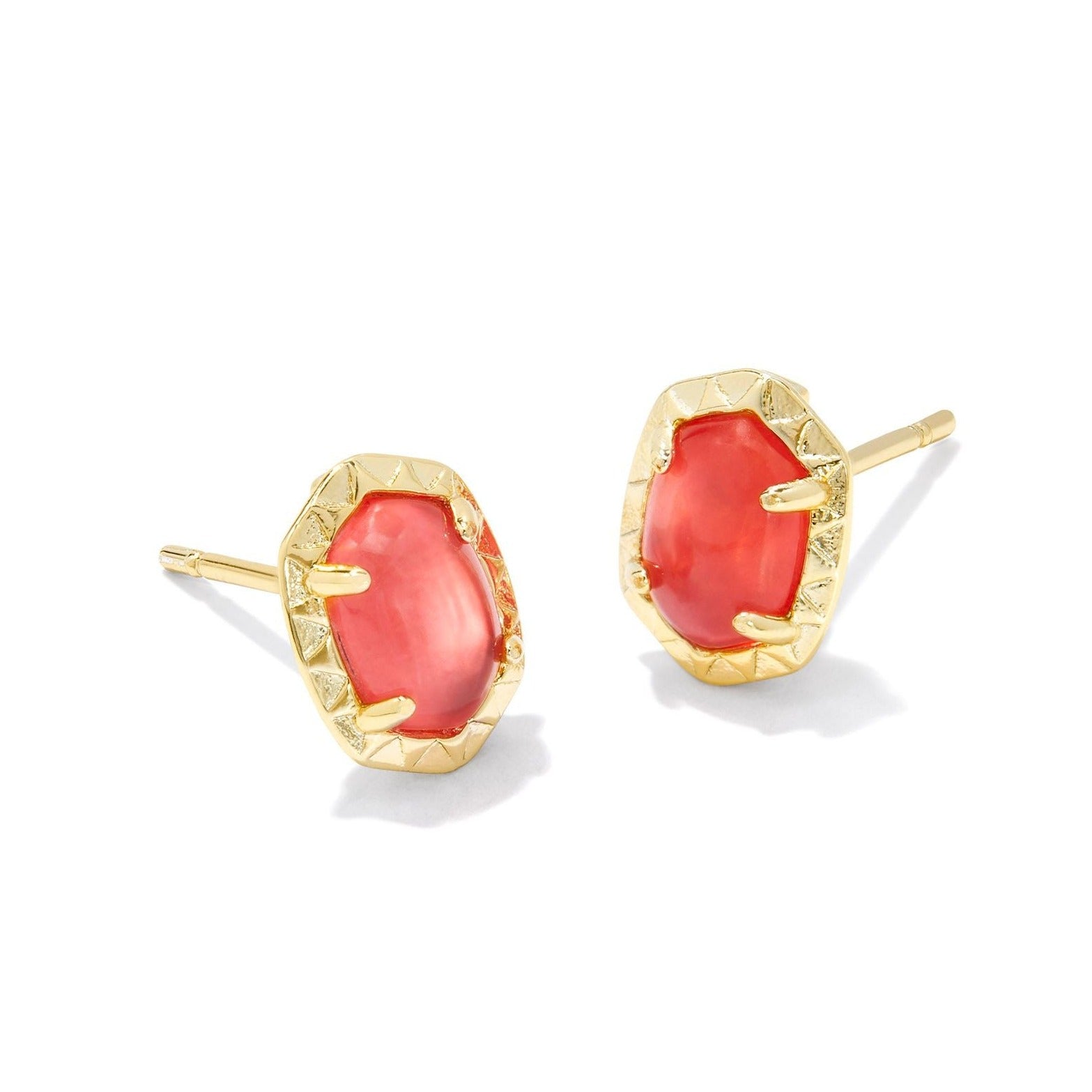 Kendra Scott | Daphne Gold Stud Earrings in Coral Pink Mother of Pearl - Giddy Up Glamour Boutique