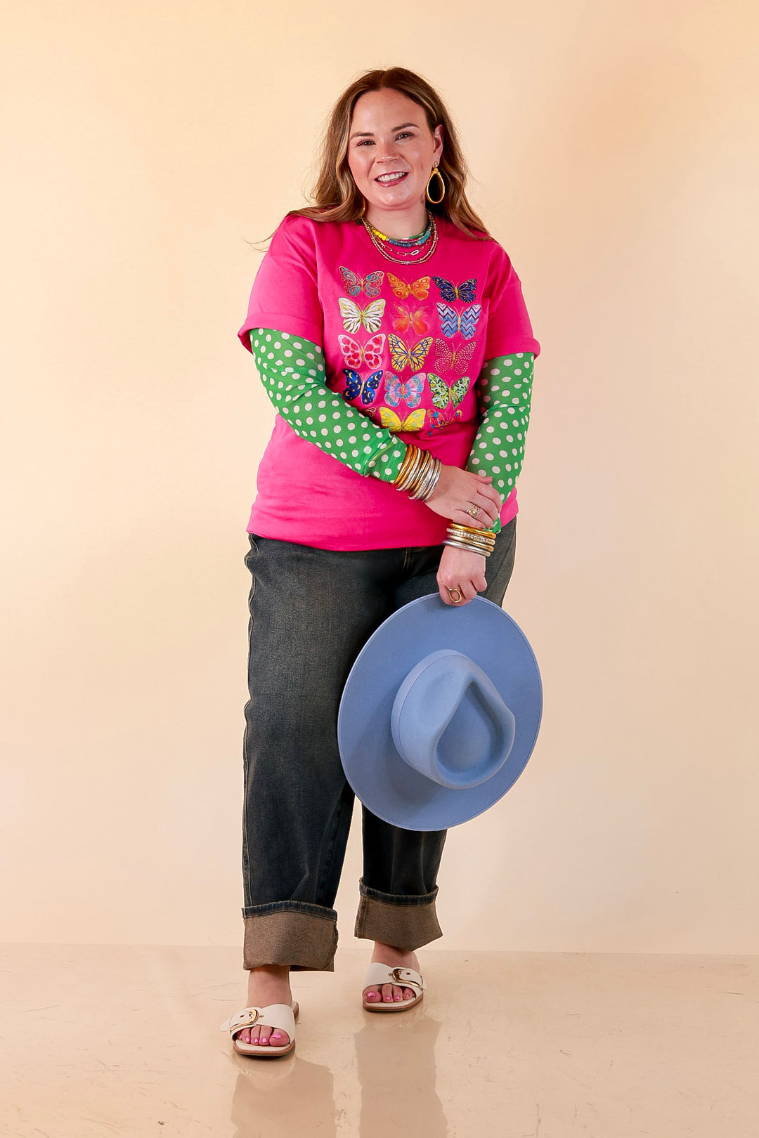 Butterfly Season Multi Print Butterflies Short Sleeve Graphic Tee in Hot Pink