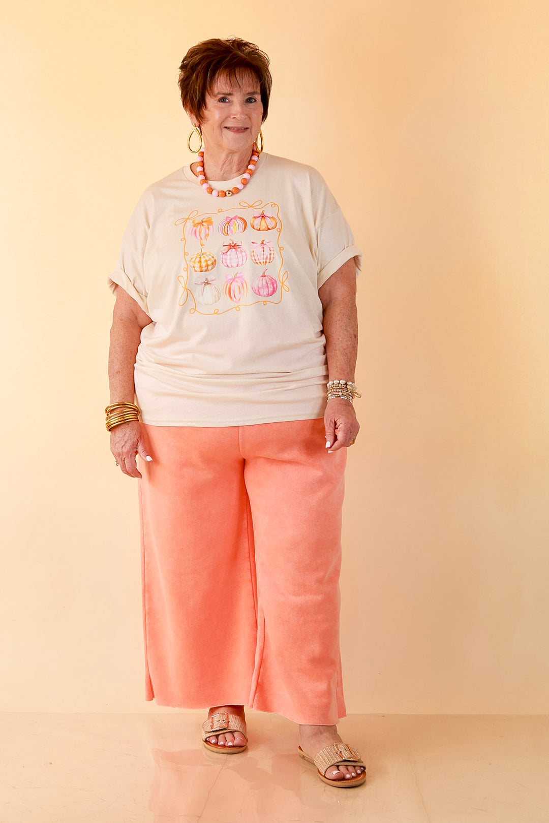 Pretty Little Pumpkins Bow and Pumpkin Fall Graphic Tee in Natural
