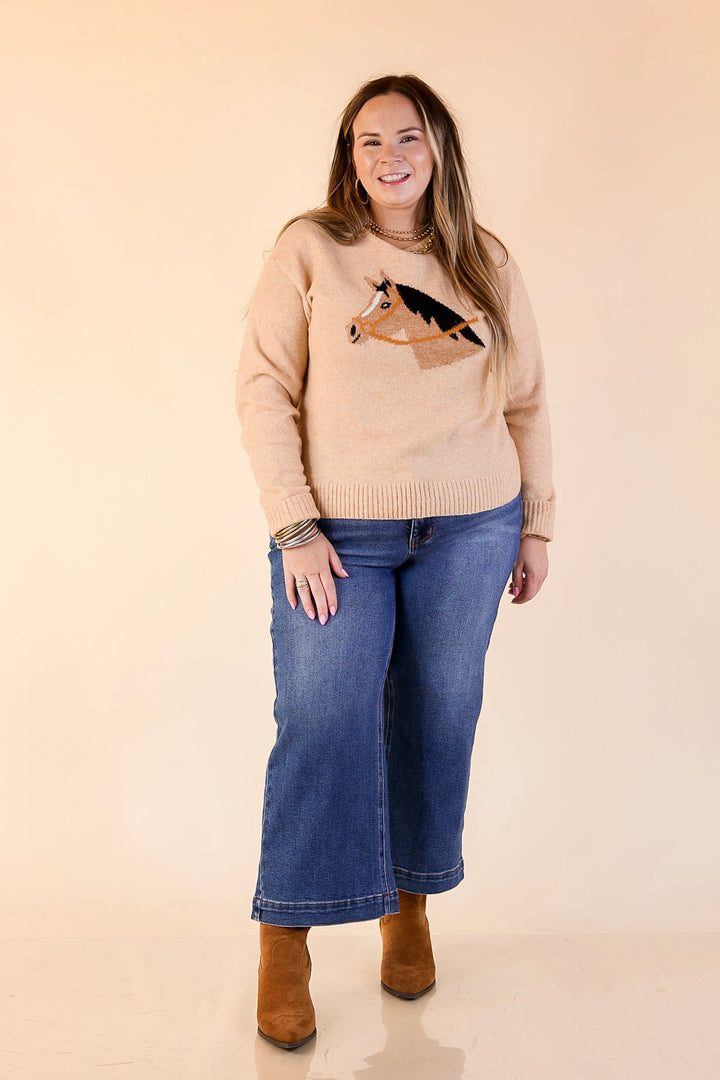 Simply Southern | Finest Touch Crewneck Sweater with Horse in Brown