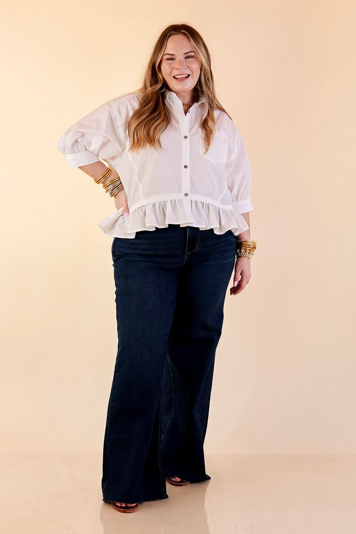 Judy Blue | Core Confidence Retro Wide Leg with Raw Hem and Adjustable Waist in Dark Wash