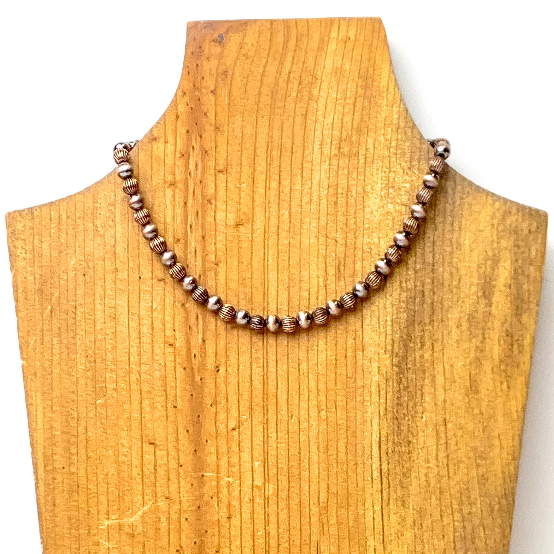 Faux Navajo Pearl Choker Necklace with Corrugated Spacers in Copper Tone - Giddy Up Glamour Boutique