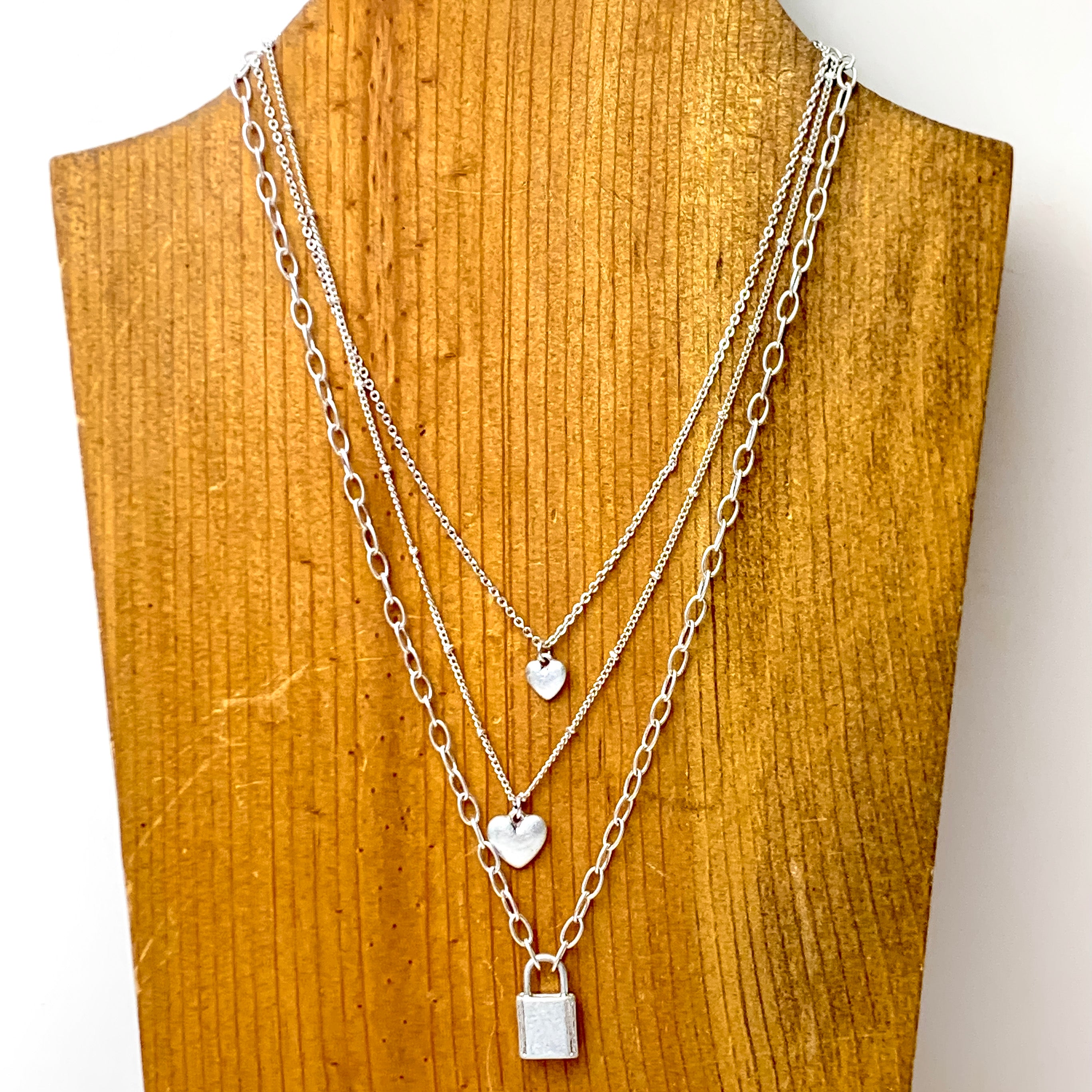 Locked in Love Three Strand Necklace in Silver - Giddy Up Glamour Boutique