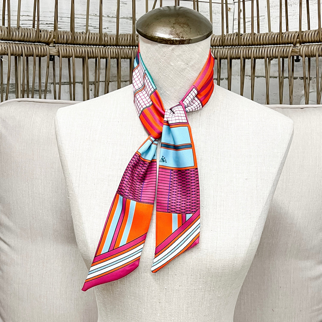 Pony Power Equestrian Twilly Scarf in Bright Turquoise, Orange and Green