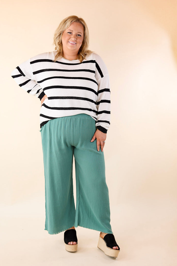 Let's Hang Out Striped Long Sleeve Top in Black and White - Giddy Up Glamour Boutique