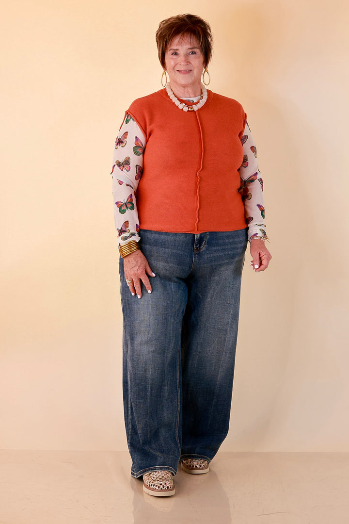 Always a Favorite Crew Neck Front Seam Sweater Knit Top in Rust Orange