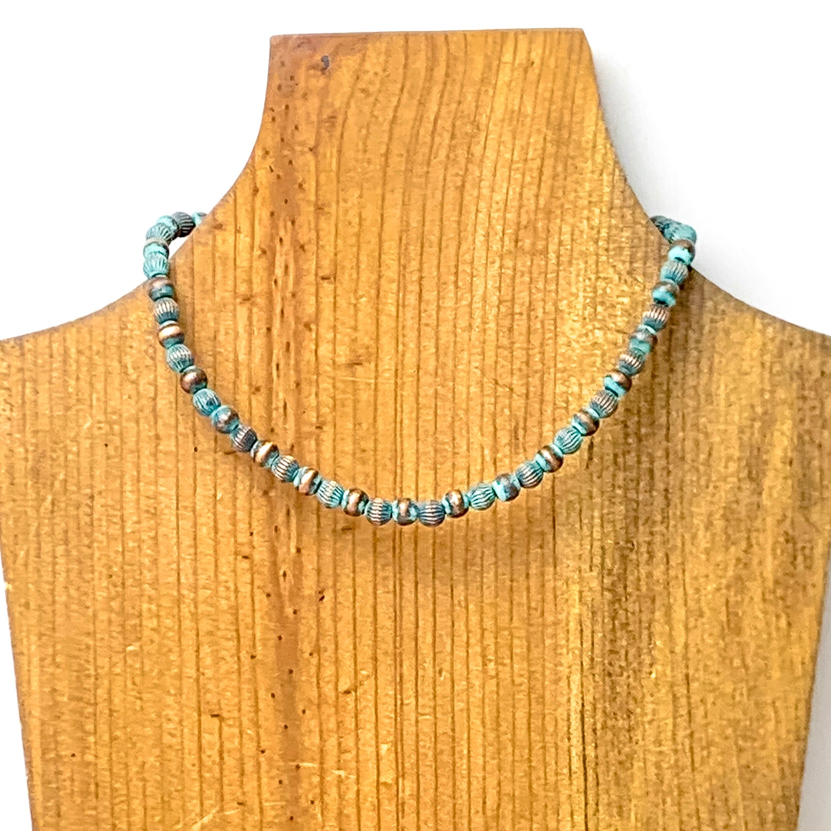 Faux Navajo Pearl Choker Necklace with Corrugated Spacers in Patina Tone - Giddy Up Glamour Boutique