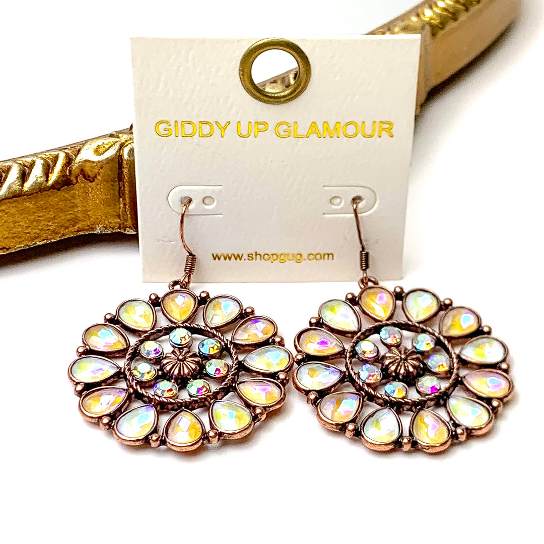 Desert Daisy Copper Tone Flower Concho Drop Earrings in Light Pink and Ivory - Giddy Up Glamour Boutique