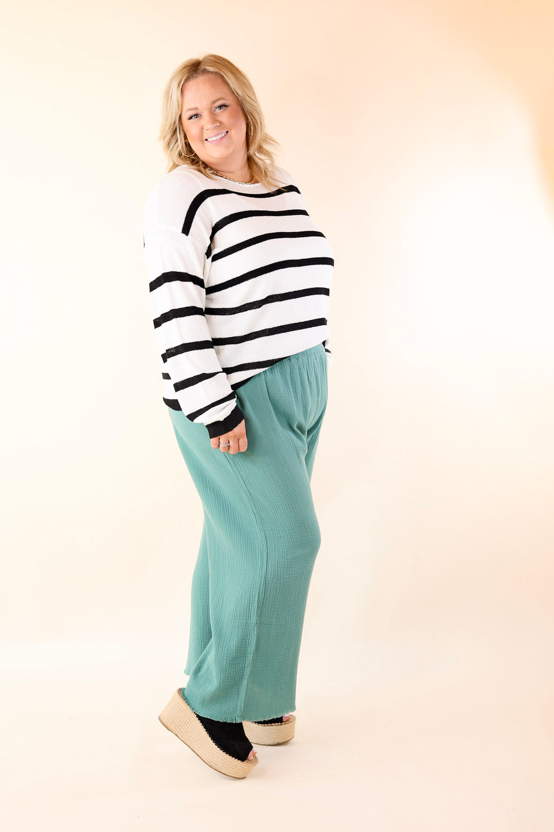 Let's Hang Out Striped Long Sleeve Top in Black and White - Giddy Up Glamour Boutique