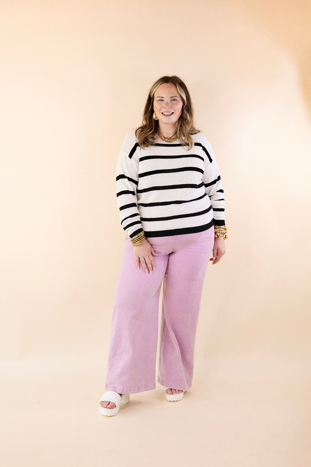 Let's Hang Out Striped Long Sleeve Top in Black and White - Giddy Up Glamour Boutique