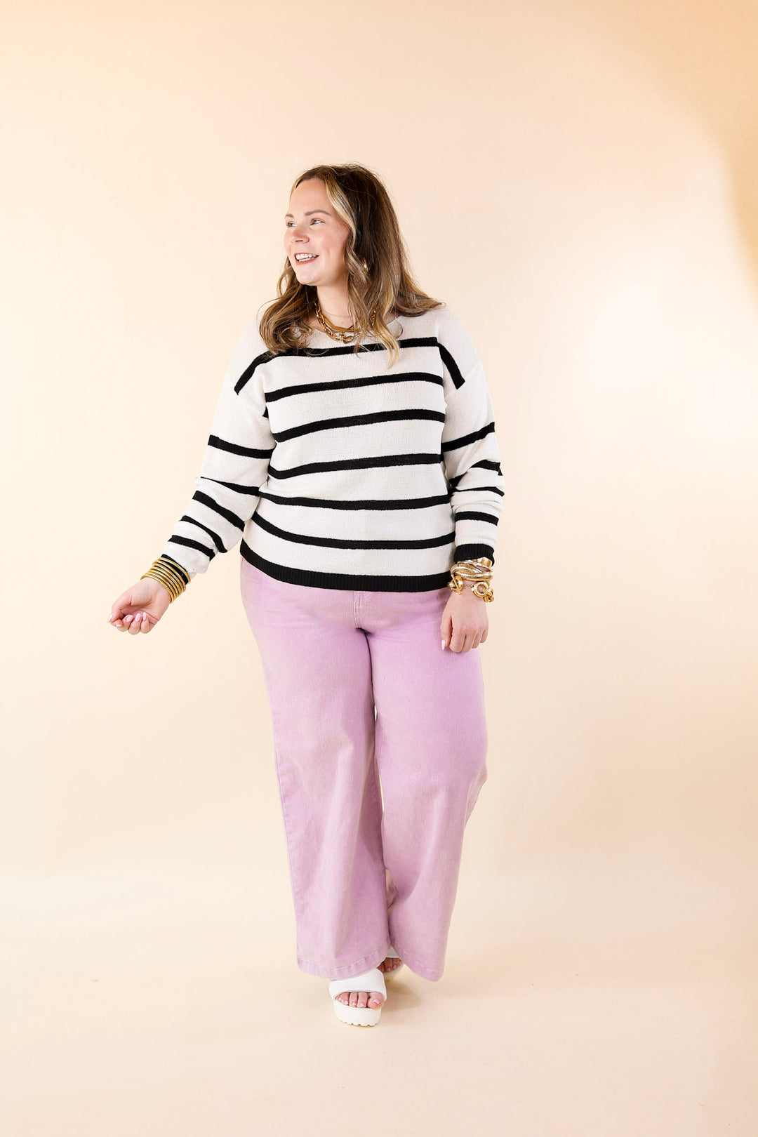 Let's Hang Out Striped Long Sleeve Top in Black and White - Giddy Up Glamour Boutique