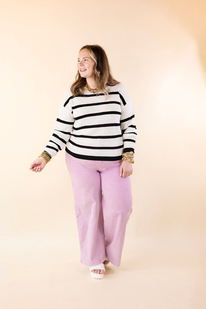 Let's Hang Out Striped Long Sleeve Top in Black and White - Giddy Up Glamour Boutique