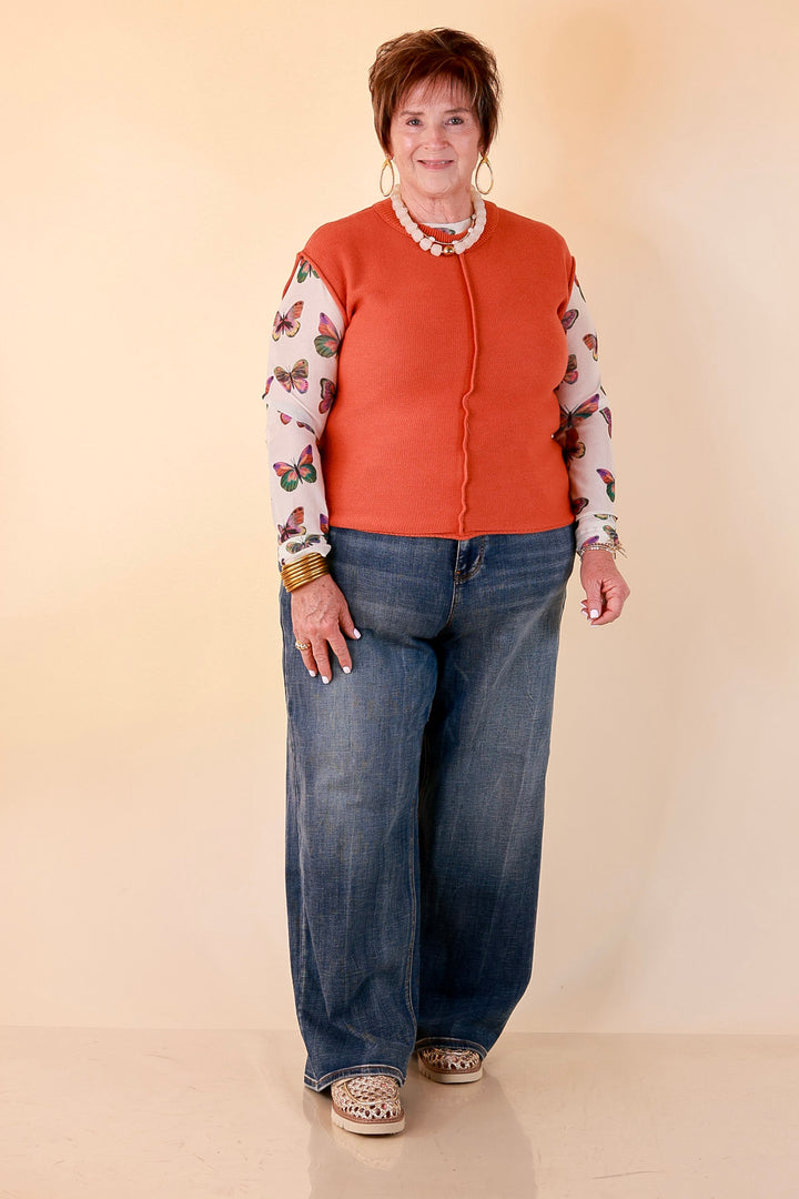 Always a Favorite Crew Neck Front Seam Sweater Knit Top in Rust Orange