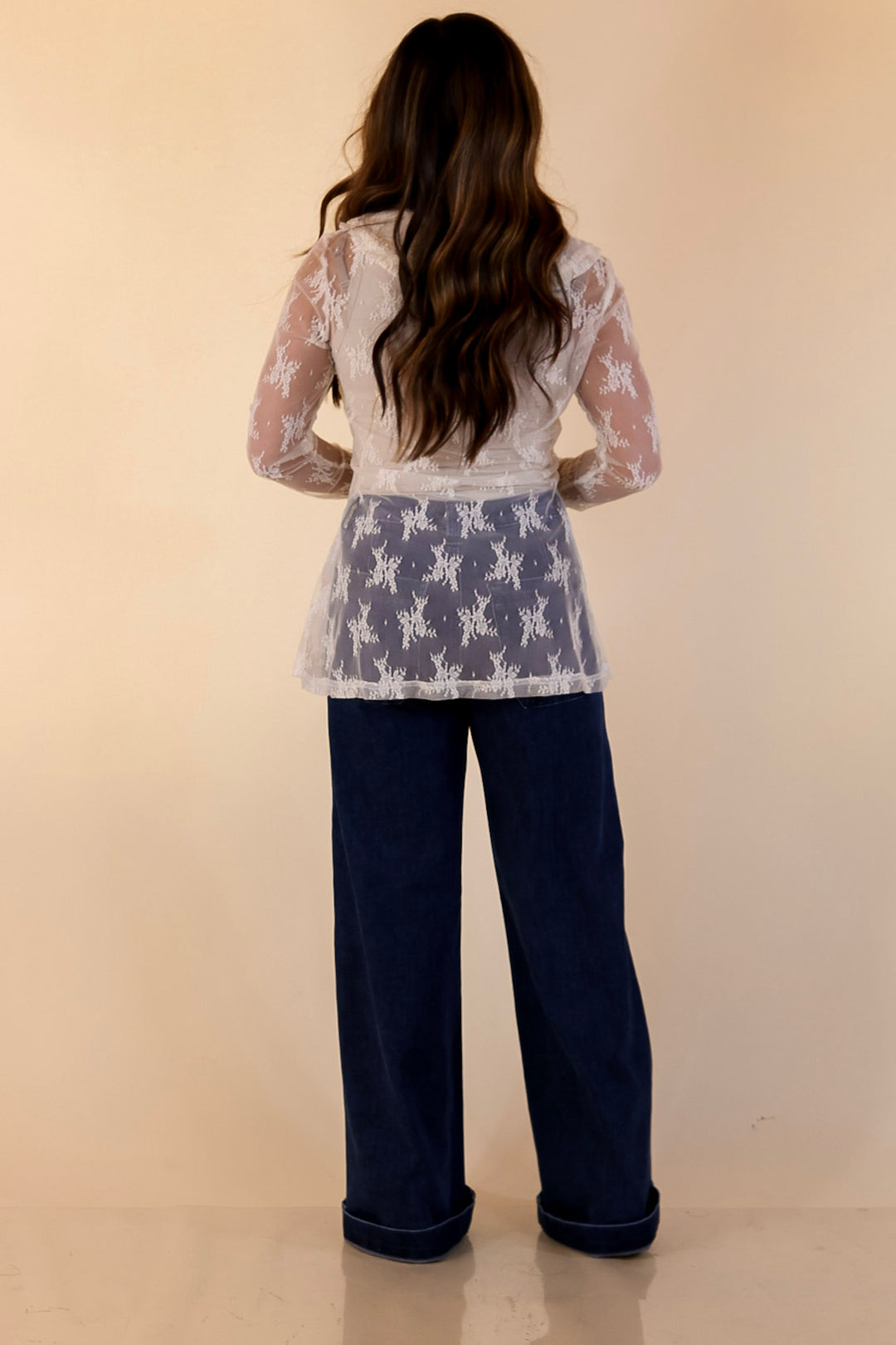 Pretty and Poised Floral Print Lace Top with Ruffle Peter Pan Collar in Ivory