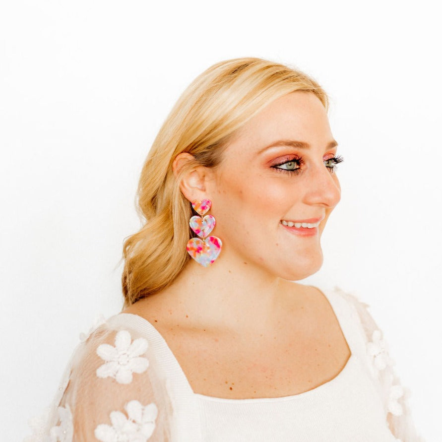 Linny Co | Penny Heart Drop Earrings in Pink Sprinkles