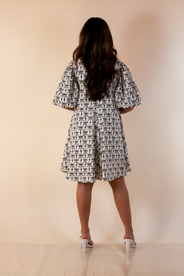 Simply Southern | Sweet as Ever Black Bow and Heart Print Dress with Black Bow Detailing in Ivory