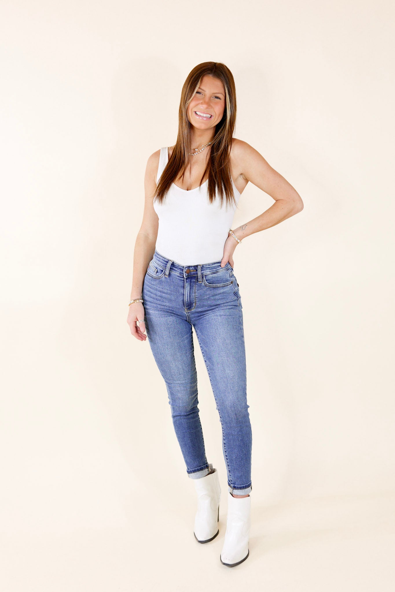Judy Blue | Beautiful Routine Thermal Skinny Jeans in Medium Wash - Giddy Up Glamour Boutique