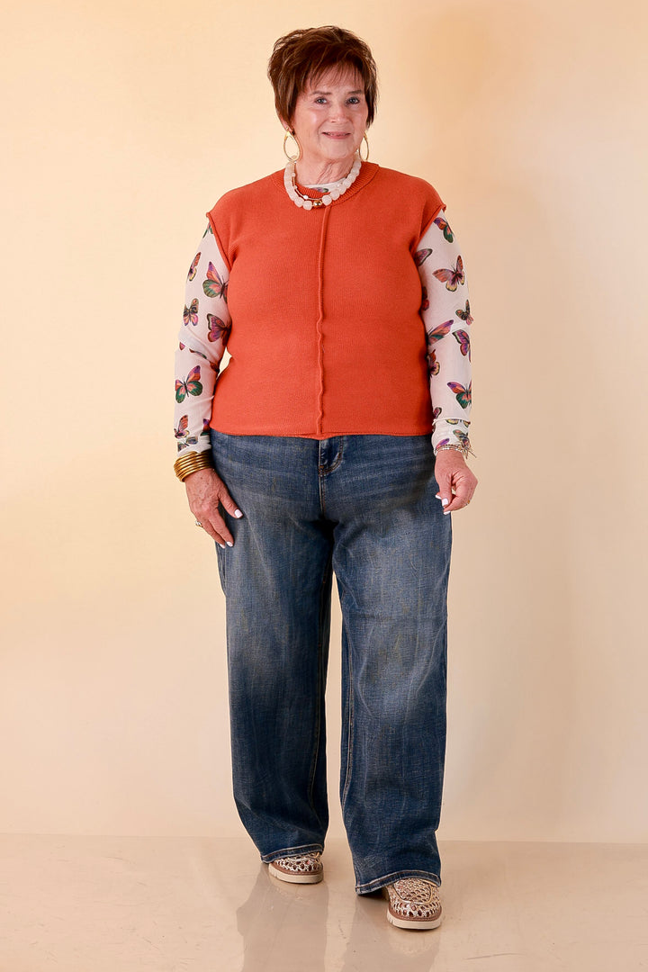 Always a Favorite Crew Neck Front Seam Sweater Knit Top in Rust Orange