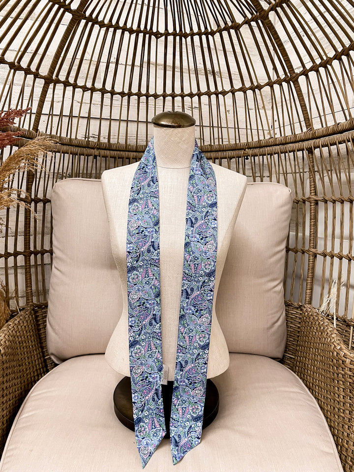 Wyoming Traders | Frontier Paisley Print Silk Twilly Scarf in Blue