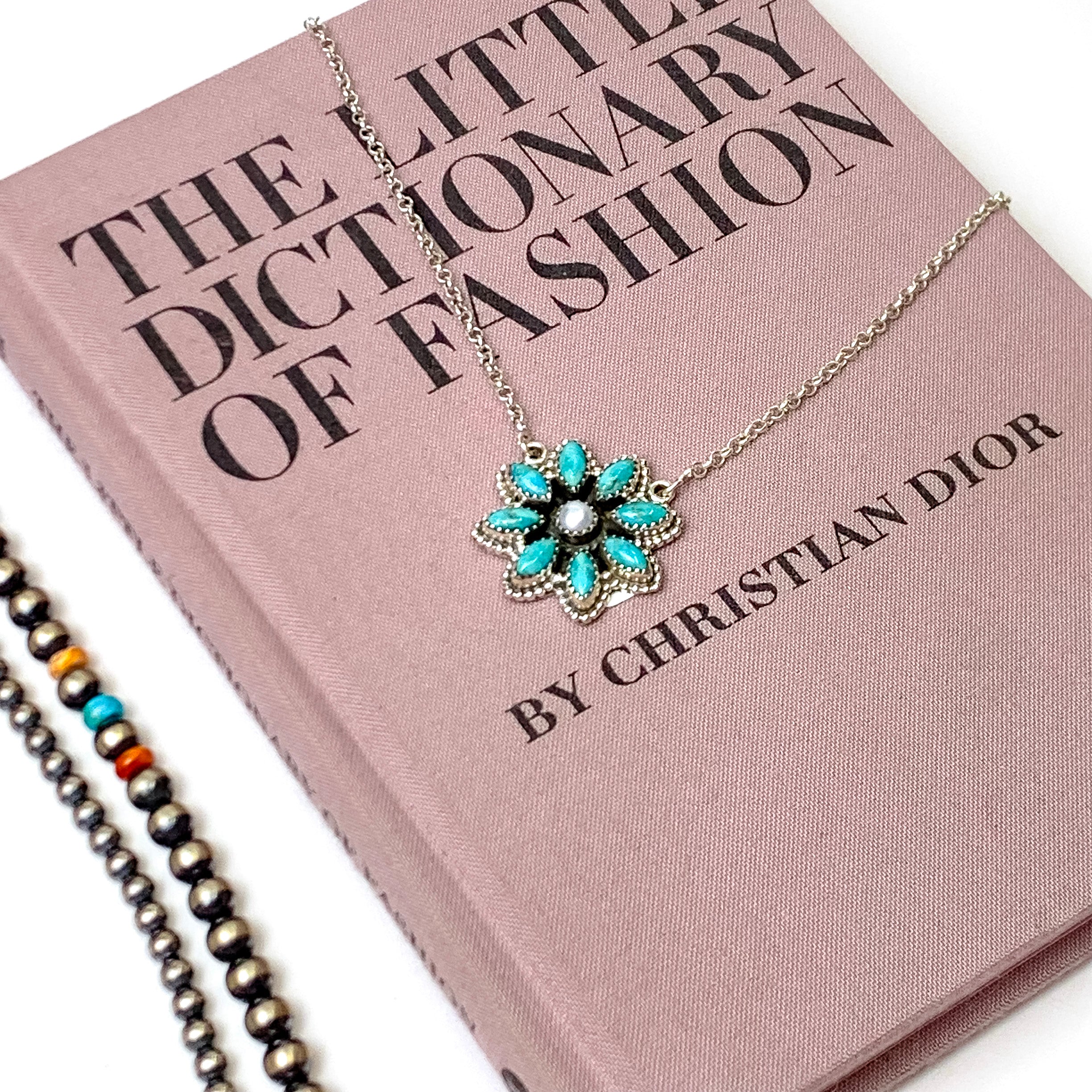 Hada Collection | Handmade Sterling Silver Chain Necklace with Kingman Turquoise Flower Cluster Pendant - Giddy Up Glamour Boutique
