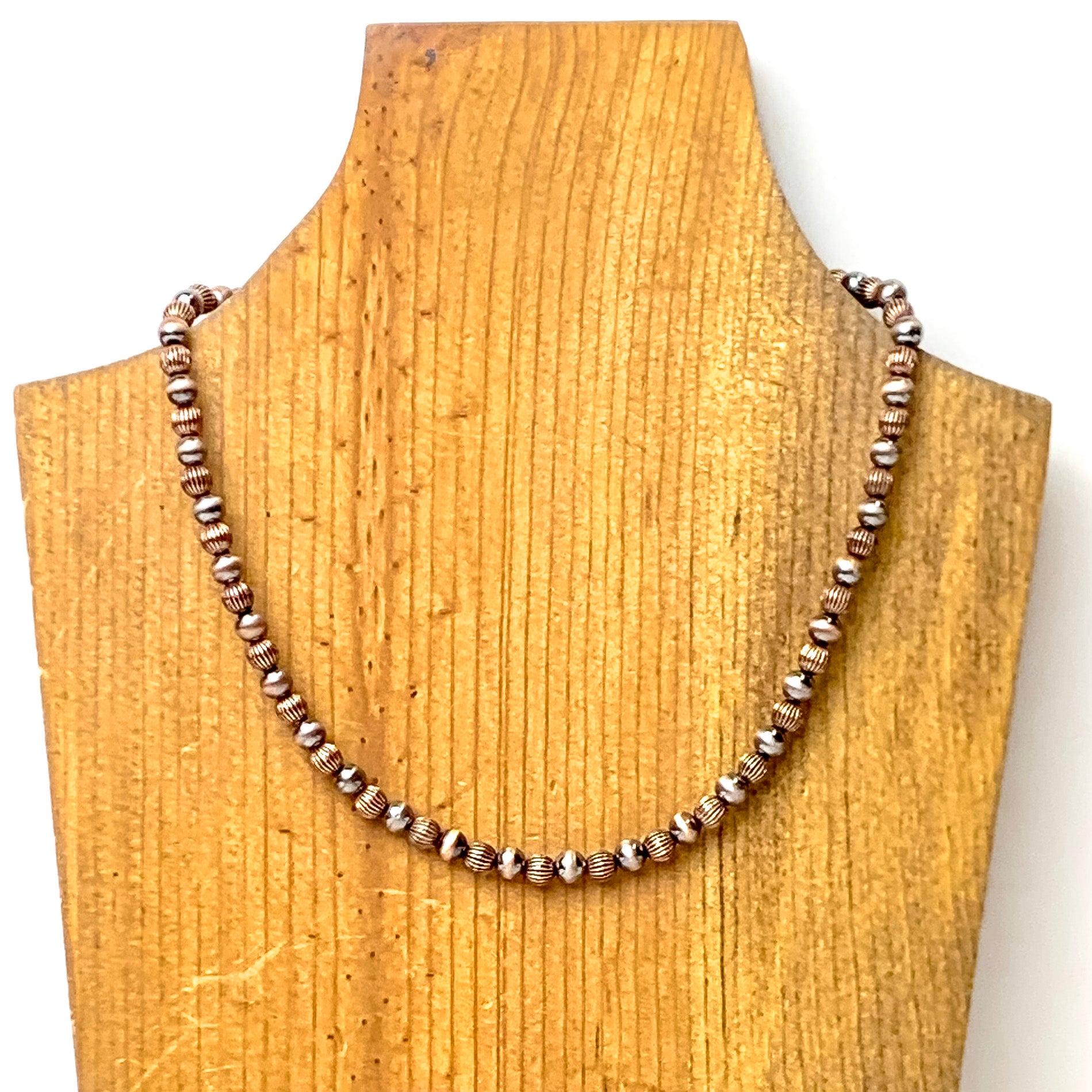 Faux Navajo Pearl Necklace with Corrugated Spacers in Copper Tone - Giddy Up Glamour Boutique