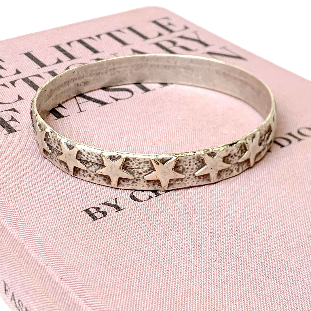 Written in the Stars Silver Tone Hammered Bangle Bracelet - Giddy Up Glamour Boutique