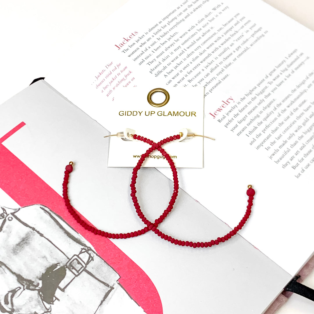 Matte Maroon Beaded Hoops - Giddy Up Glamour Boutique