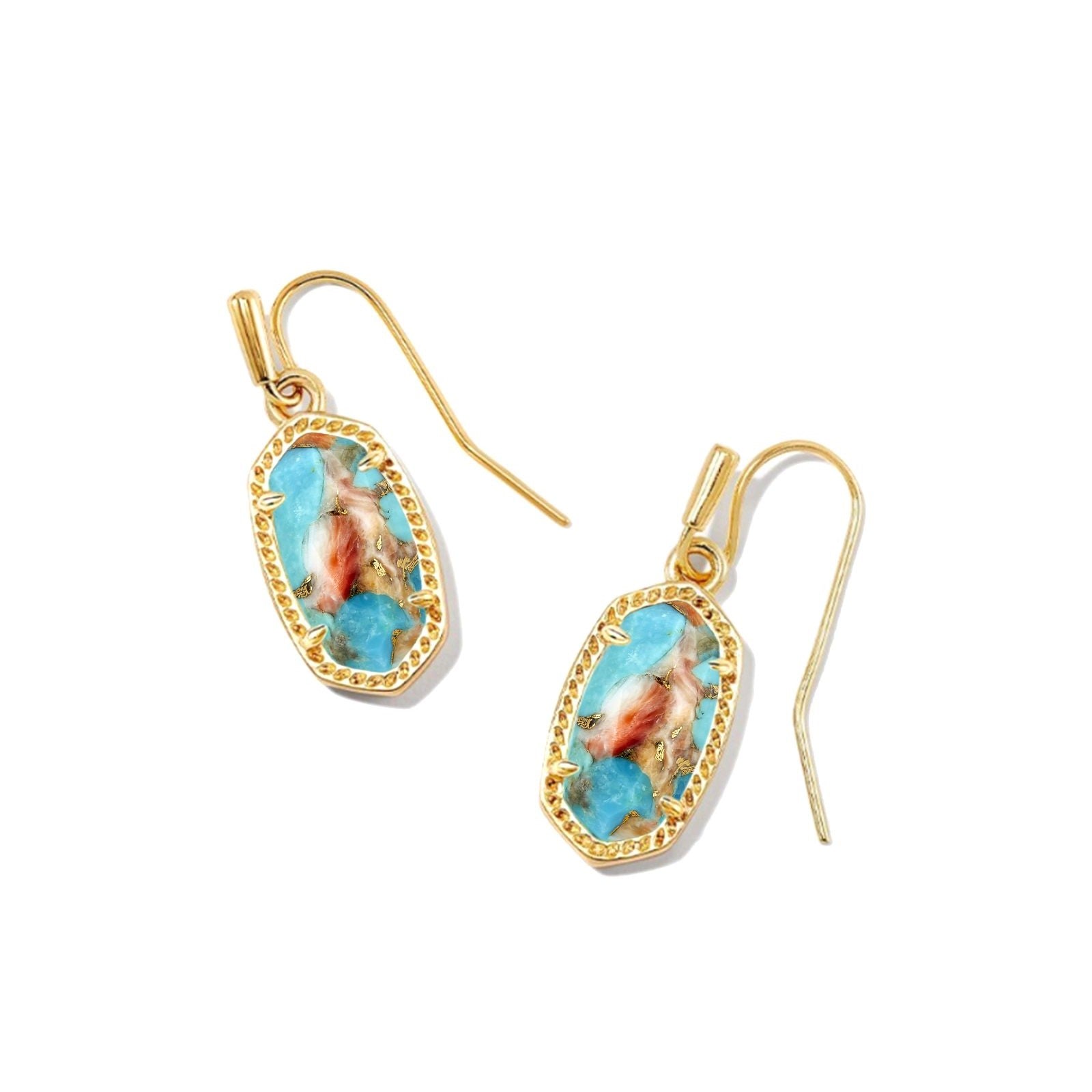 Kendra Scott | Lee Gold Earrings in Bronze Veined Turquoise Magnesite Red Oyster - Giddy Up Glamour Boutique