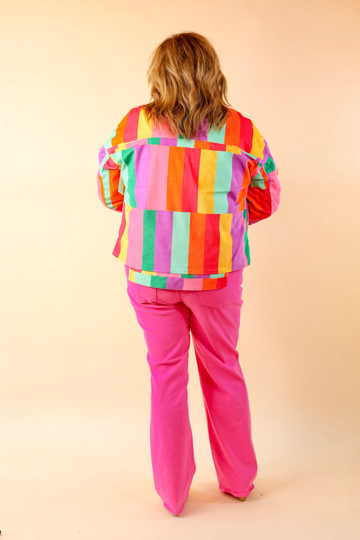Play It Cool Button Up Corduroy Color Block Jacket in Multi - Giddy Up Glamour Boutique