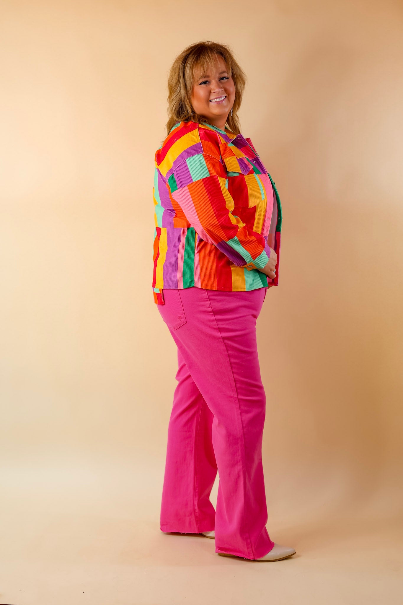 Play It Cool Button Up Corduroy Color Block Jacket in Multi - Giddy Up Glamour Boutique