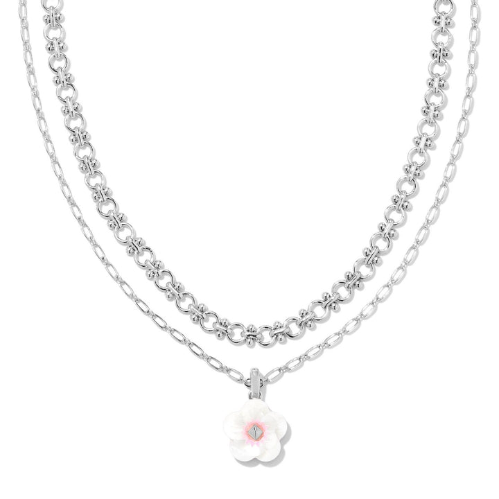 Kendra Scott | Deliah Silver Multi Strand Necklace in Iridescent Pink and White Mix - Giddy Up Glamour Boutique