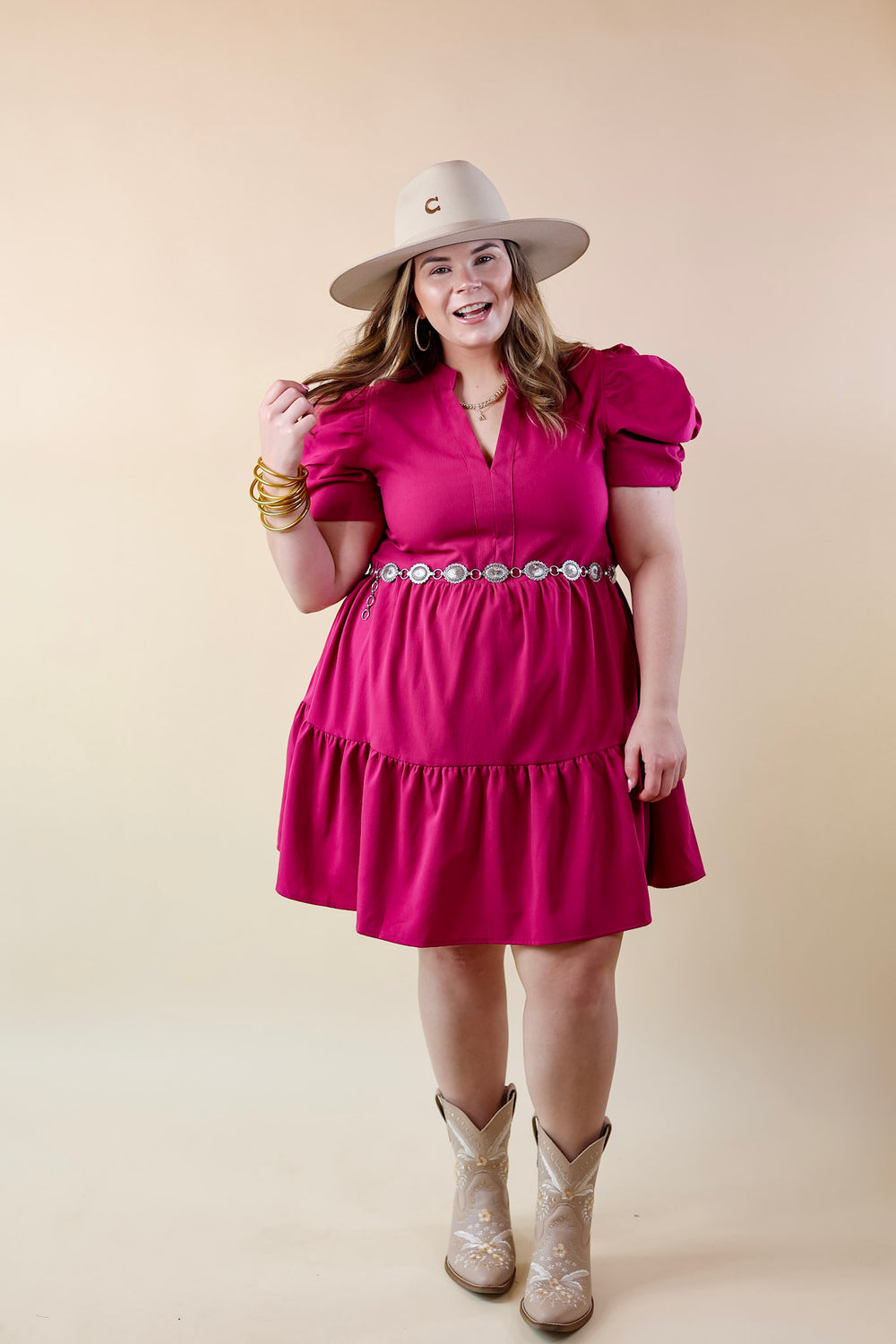 Call Me Chic Balloon Sleeve Short Dress in Magenta Purple - Giddy Up Glamour Boutique