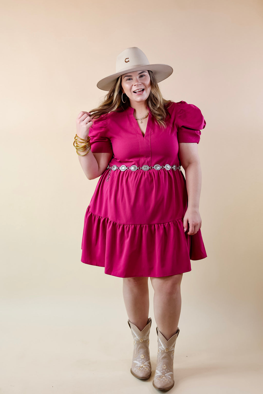 Call Me Chic Balloon Sleeve Short Dress in Magenta Purple - Giddy Up Glamour Boutique