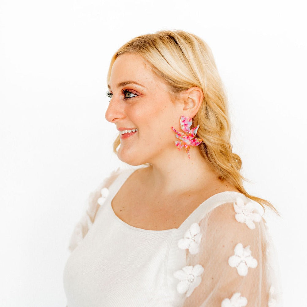 Linny Co | Flora Drop Earrings in Pink Sprinkles