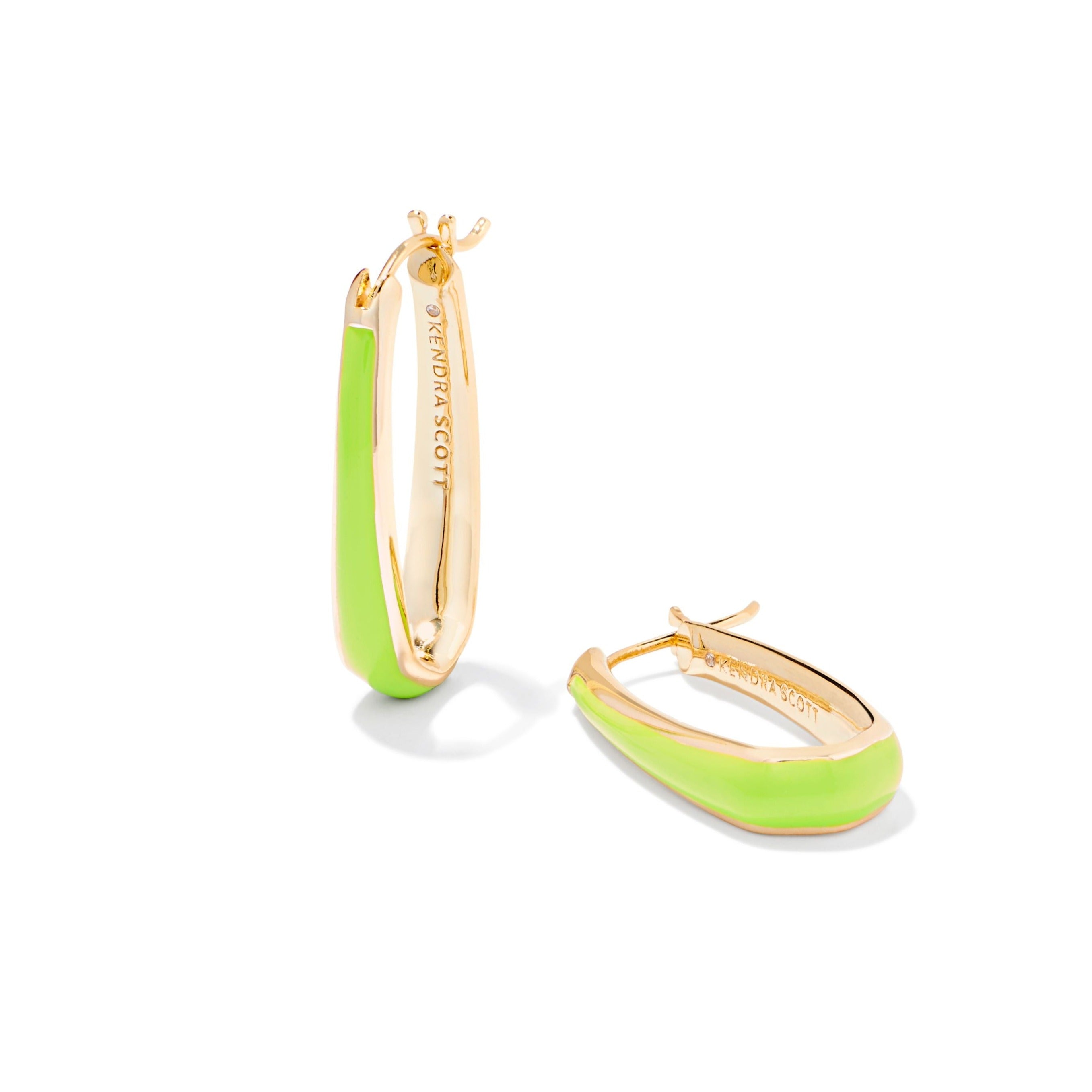 Kendra Scott | Kelsey Gold Hoop Earrings in Chartreuse Enamel