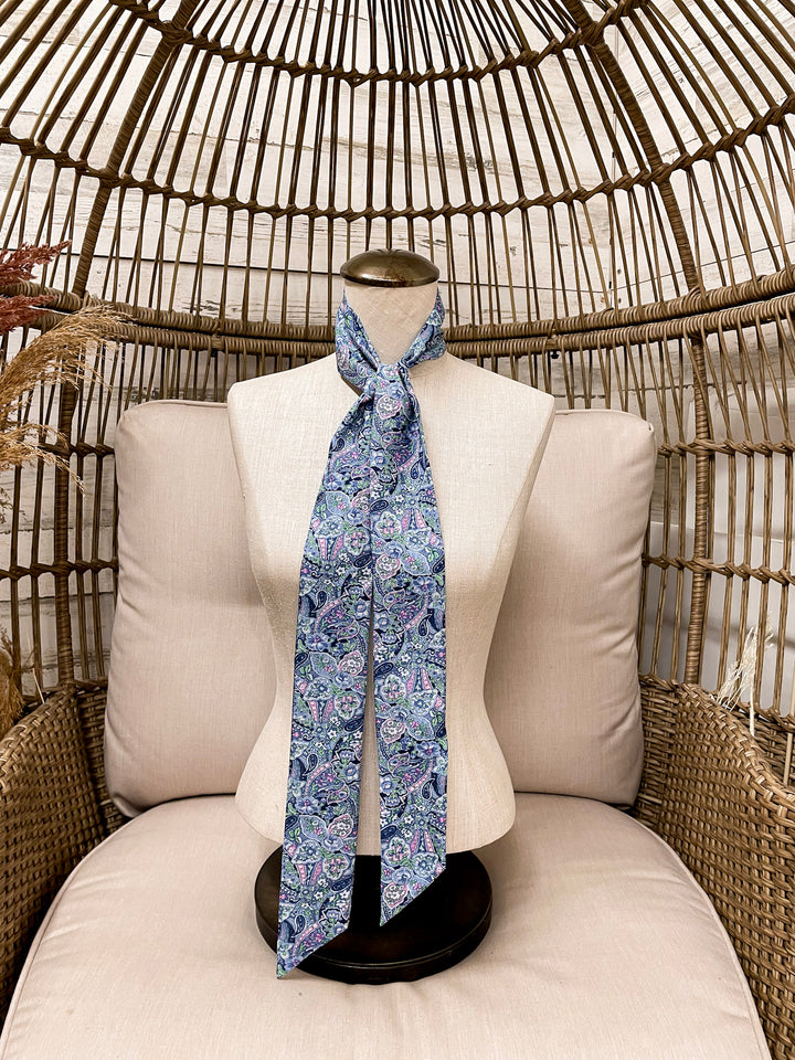 Wyoming Traders | Frontier Paisley Print Silk Twilly Scarf in Blue