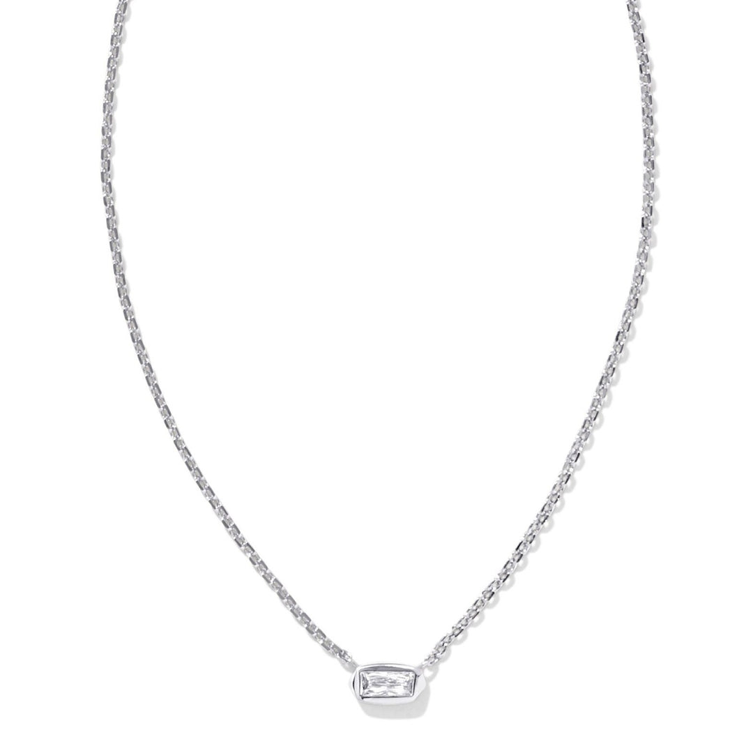 Kendra Scott | Fern Silver Crystal Short Pendant Necklace in White Crystal - Giddy Up Glamour Boutique