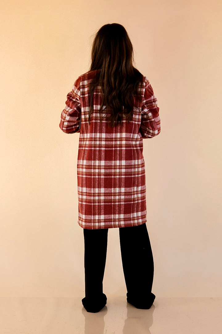 Mountain Ranch Long Plaid Jacket in Maroon