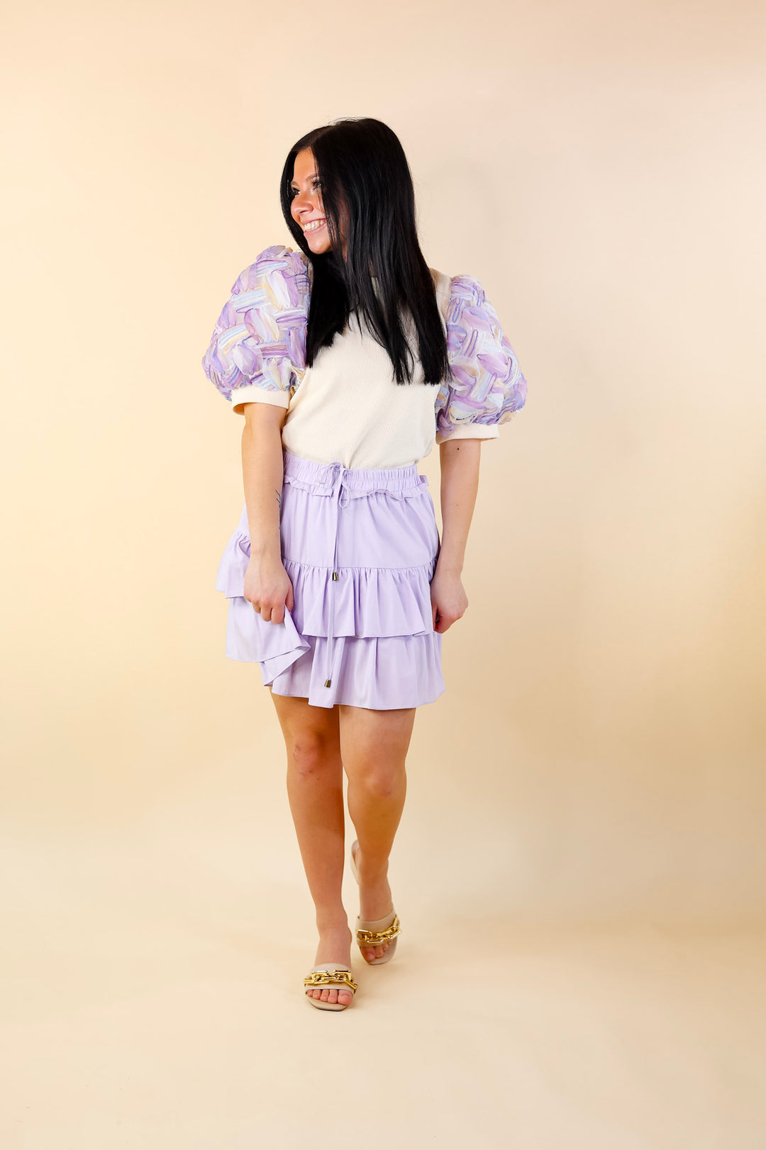 Vibrant Vibes Tiered Skort with Drawstring Waist in Lavender Purple - Giddy Up Glamour Boutique