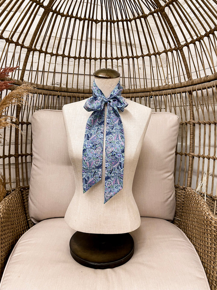 Wyoming Traders | Frontier Paisley Print Silk Twilly Scarf in Blue